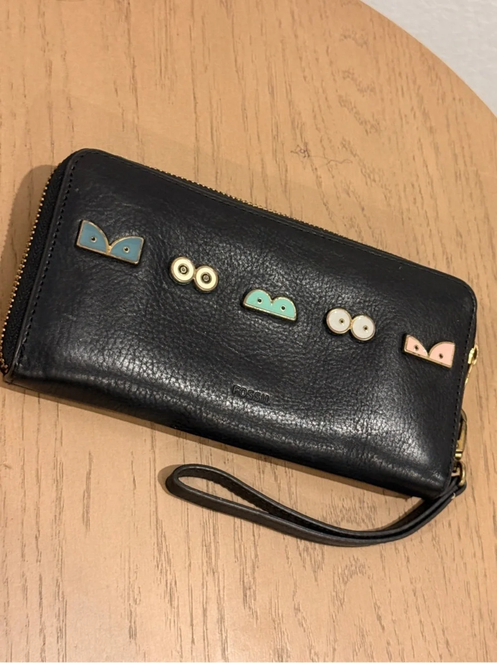 Black‎ Zip Around Wristlet Wallet with Colorful Enamel Studs